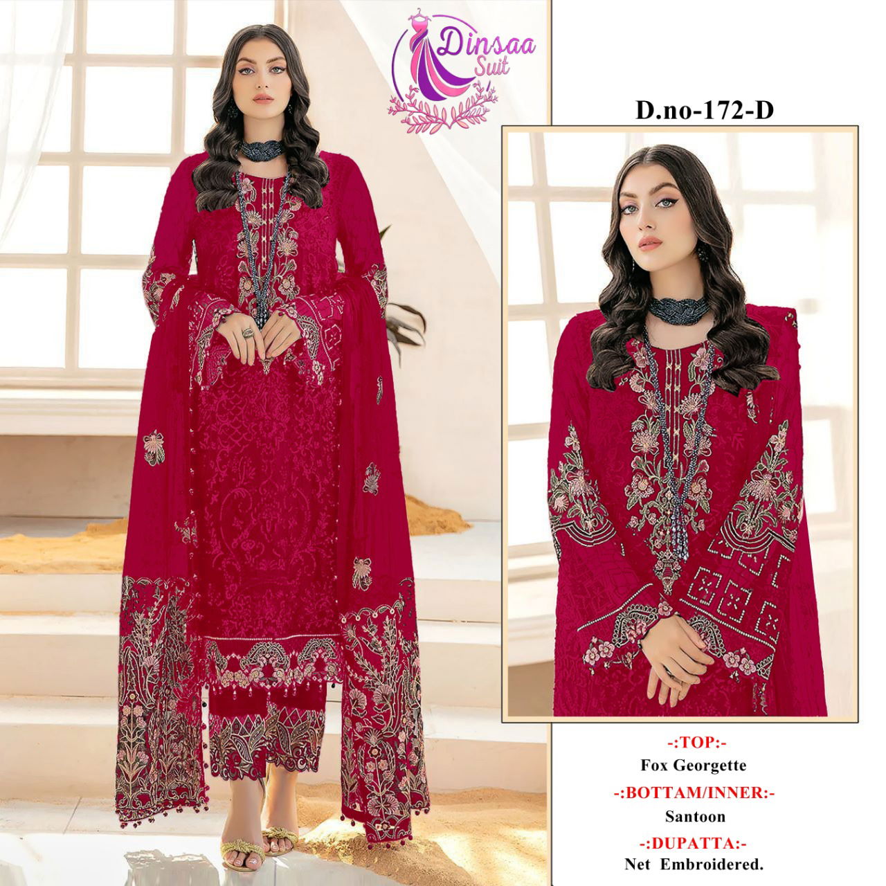 Dinsaa Suit 172 Heavy Wedding Wear Wholesale Georgette Pakistani Salwar Suits